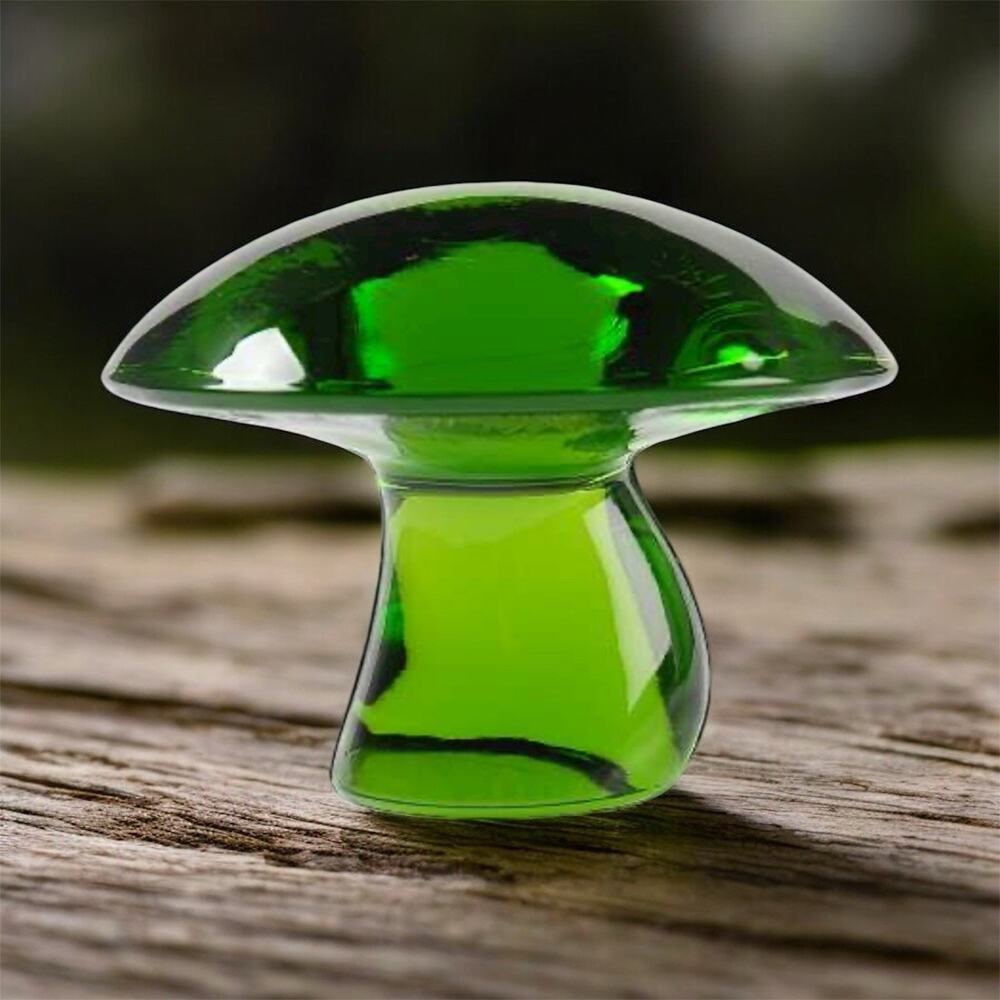 Vtg Viking Glass Mushroom Paperweight Green-MCM Art Glass Toadstool Lg 3x3.5”